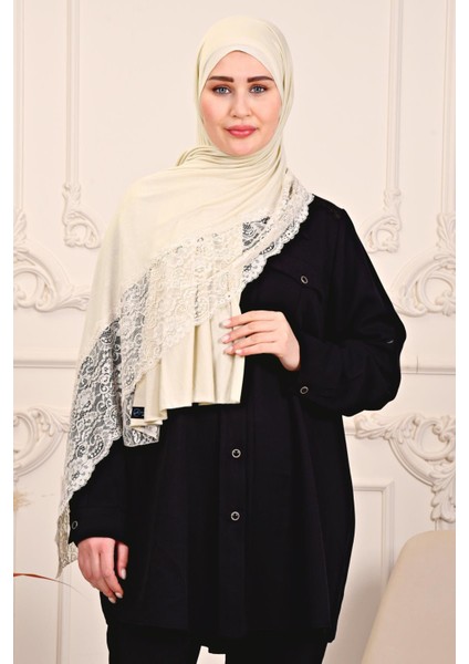 Penye Şal Dantelli-Krem