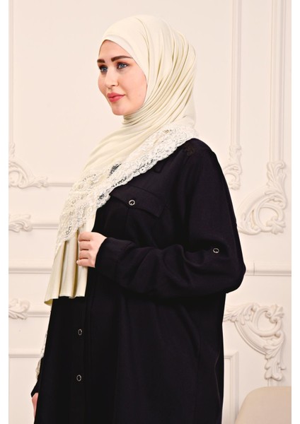 Penye Şal Dantelli-Krem modelleri