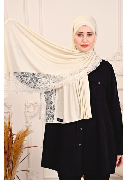 Penye Şal Dantelli-Krem fırsatları