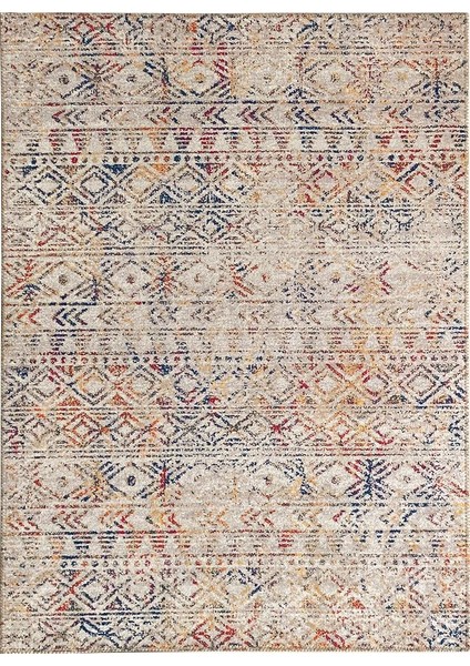 Iskandinav Eskitme Kilim Desenli Bej Krem Halı Kaymaz Taban Makinada Yıkanabilir