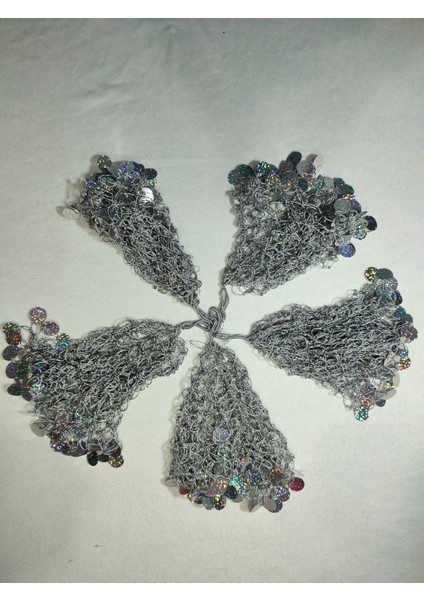 Kına ve Düğünler Için 5 Adet Boncuklu Halay Mendili El Işi Gri