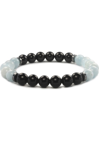 Sertifikalı Aquamarin- Obsidyen Doğal Taş Bileklik 8 mm fiyatları