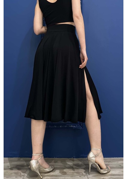 Siyah Kloş Iki Yırtmaç Detaylı Tango Eteği modelleri