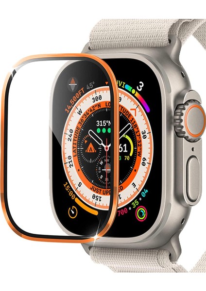 Apple Watch Ultra Tam Kaplayan Cam Ekran Koruyucu V2 Turuncu
