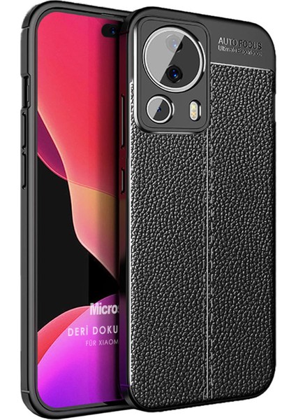 Xiaomi Mi 13 Lite Kılıf Deri Dokulu Silikon Siyah