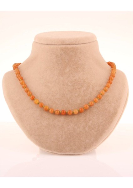 Aventurin Turuncu Doğal Taş 6mm Düğümlü Kolye