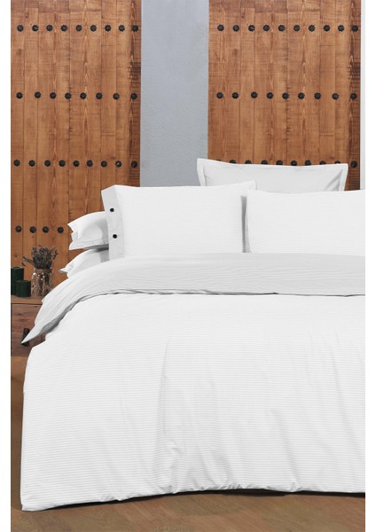 New Fancy Stripe Beyaz King Size (Battal Boy) %100 Pamuk Çizgili Nevresim Takımı modelleri