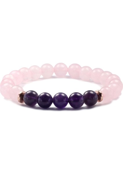 Sertifikalı Ametist - Pembe Kuvars Doğal Taş Bileklik 8 mm