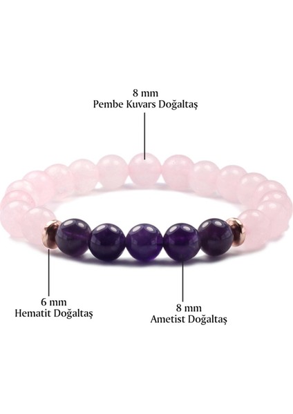 Sertifikalı Ametist - Pembe Kuvars Doğal Taş Bileklik 8 mm fiyatları