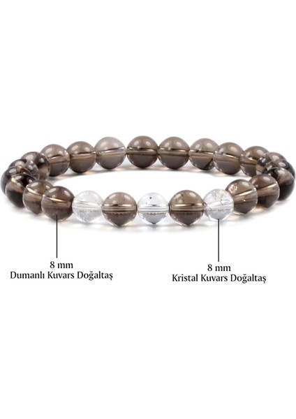 Sertifikalı Dumanlı- Kristal Kuvars Doğal Taş Bileklik 8 mm