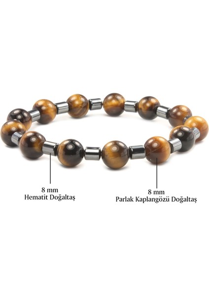 Sertifikalı Kaplan Gözü - Hematit Doğal Taş Bileklik 8 mm