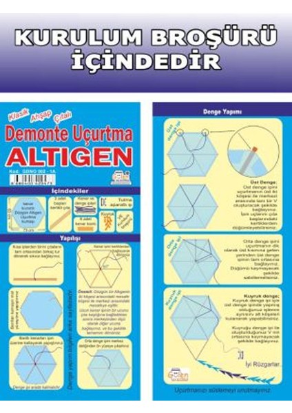 / D-Monte Naylon Altıgen Uçurtma Yapım Seti - Ahşap Çıtalı (Orta Boy)