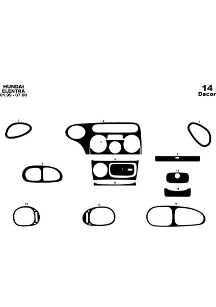 Meriç® Hyundai Elantra Ön Torpido Kaplama Maun 14 Parça 1999-2000