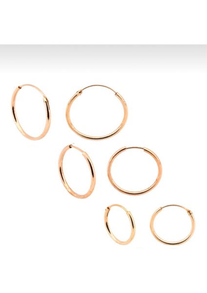 Kadın Gümüş Halka Küpe Rose Gümüş 6 Lı Halka Küpe 3 Çift Rose Gümüş Halka Küpe