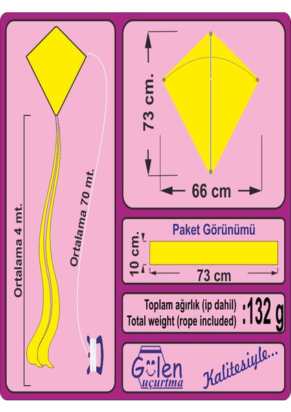 / Naylon Elmas Uçurtma Yapım Seti - Plastik Çıtalı