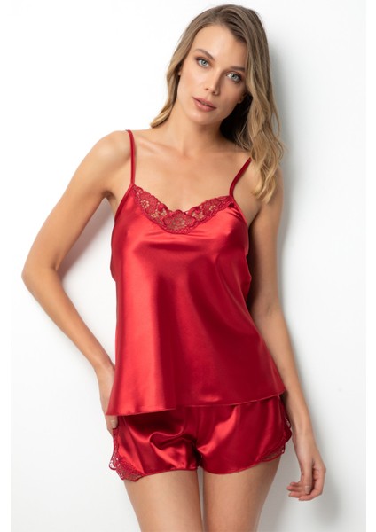 Ince Askılı Güpürlü Saten Şortlu Takım fiyatları