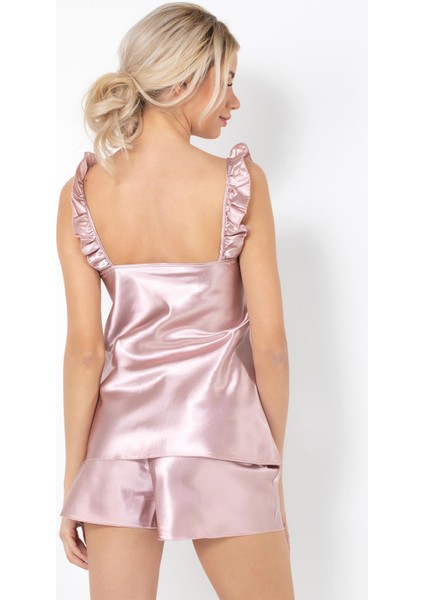 Taş Detaylı Fırfır Askılı Saten Şortlu Takım indirimleri