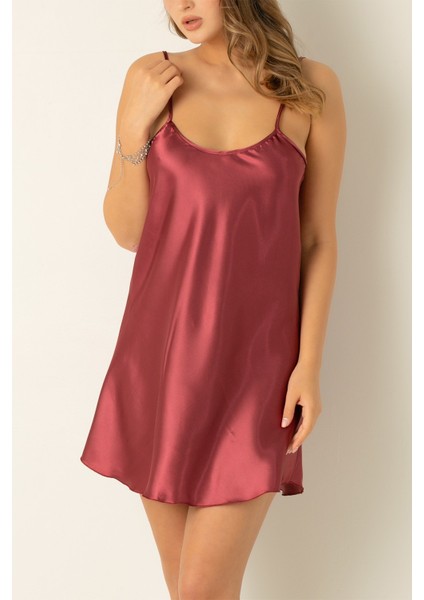 Ince Askılı Mini Saten Gecelik