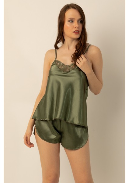 Ince Askılı Güpürlü Saten Şortlu Takım fiyatları