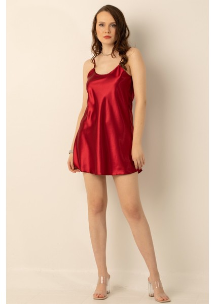 Ince Askılı Mini Saten Gecelik