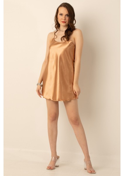 Ince Askılı Mini Saten Gecelik