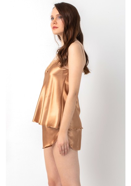 Ince Askılı Güpürlü Saten Şortlu Takım indirimleri