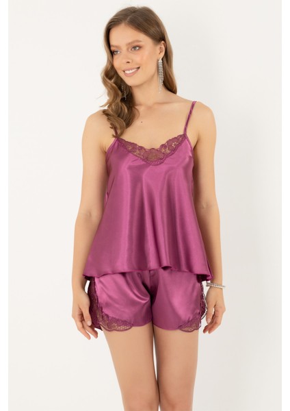 Ince Askılı Güpürlü Saten Şortlu Takım fiyatları