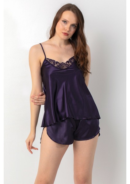 Kadın Saten Güpür Detaylı Şortlu Takım Şık ve Rahat Yazlık Tasarım modelleri