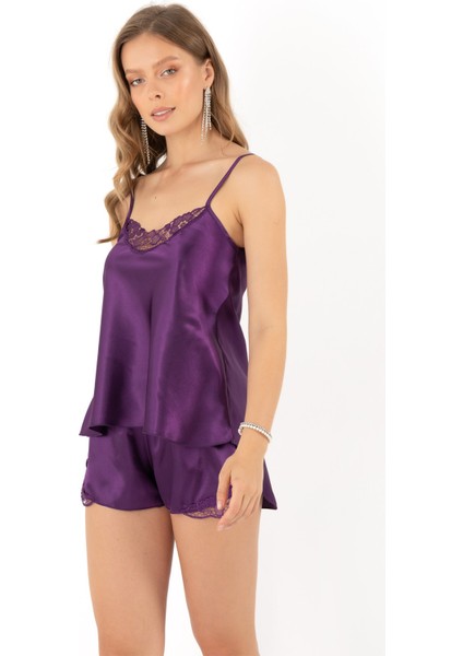 Ince Askılı Güpürlü Saten Şortlu Takım fiyatları