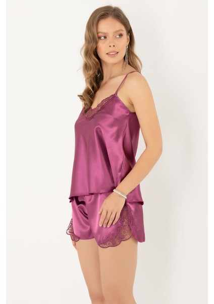 Ince Askılı Güpürlü Saten Şortlu Takım indirimleri