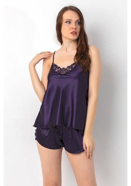 Ince Askılı Güpürlü Saten Şortlu Takım fiyatları