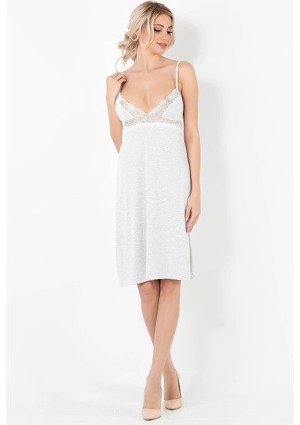 Ayarlanabilir Askılı Göğüs Altı Dantelli Penye Gecelik indirimleri