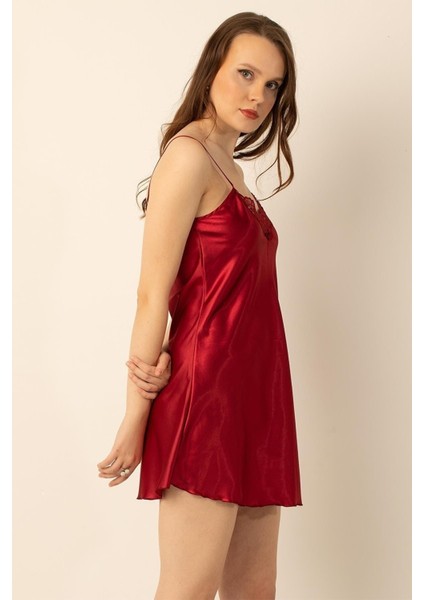 Ince Askılı Güpürlü Mini Saten Gecelik modelleri