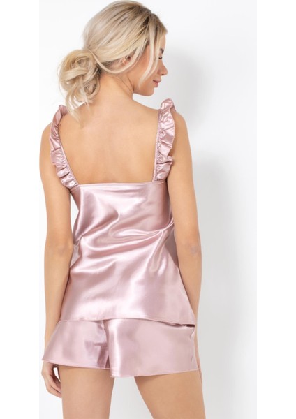 Taş Detaylı Fırfır Askılı Saten Şortlu Takım indirimleri