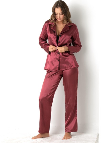 Uzun Kollu Saten Pijama Takımı modelleri