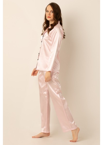 Uzun Kollu Saten Pijama Takımı modelleri