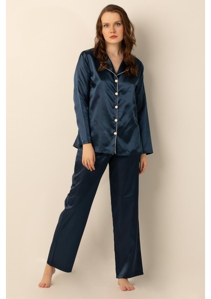 Uzun Kollu Saten Pijama Takımı modelleri