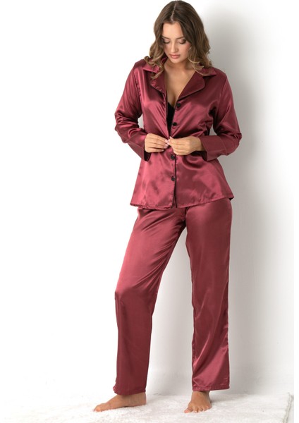 Uzun Kollu Saten Pijama Takımı modelleri