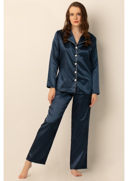 Uzun Kollu Saten Pijama Takımı modelleri