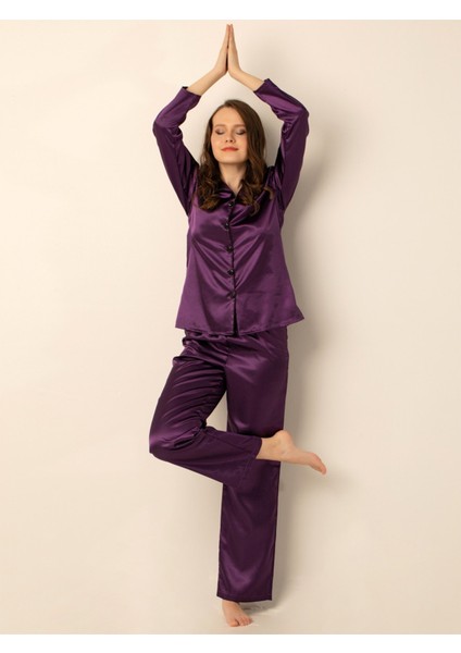 Uzun Kollu Saten Pijama Takımı