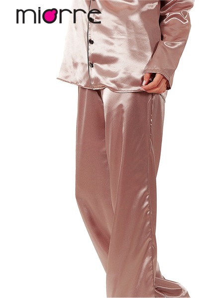 Kadın Uzun Kollu Önden Düğmeli Saten Pijama Takımı fırsatları