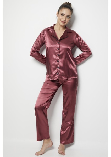 Kadın Eflatun Uzun Kol Pijama Takım indirimleri