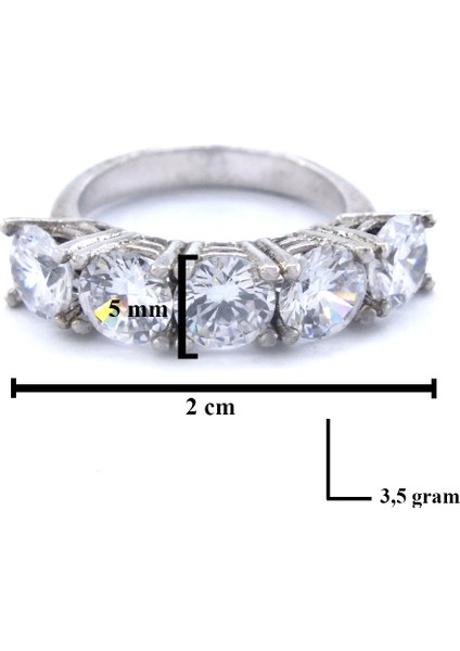 925 Ayar Gümüş Zirkon 5 Taş Kadın Yüzük GKY-113 modelleri