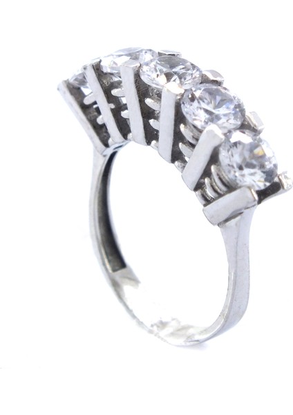 925 Ayar Gümüş Zirkon Baget Taşlı 5 Taş Kadın Yüzük GKY-117