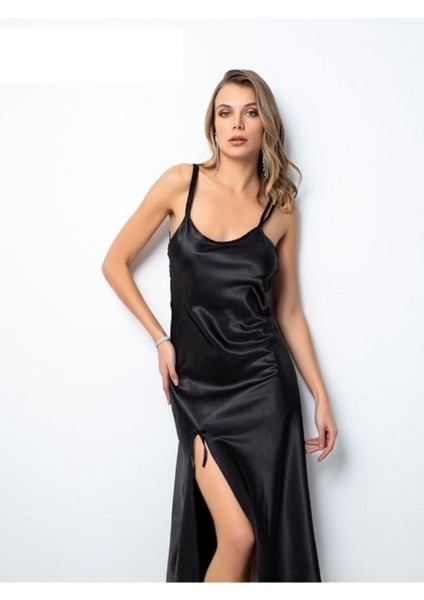 Kadın Siyah Saten Bihter Gecelik modelleri