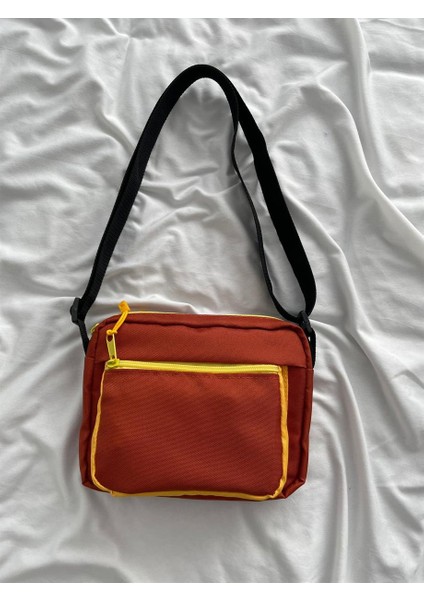 Planet Butik Sarı Detaylı Kiremit Renk 2 Bölmeli Crossbody Çanta