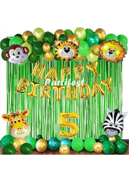 Safari Hayvanlar 5 Yaş Balon Set Safari Konsept Folyo Helyum Balon Set Safari Konsept Doğum Günü Set