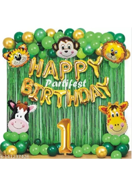 Safari Hayvanlar 1 Yaş Balon Set Safari Konsept Folyo Helyum Balon Set Safari Konsept Doğum Günü Set