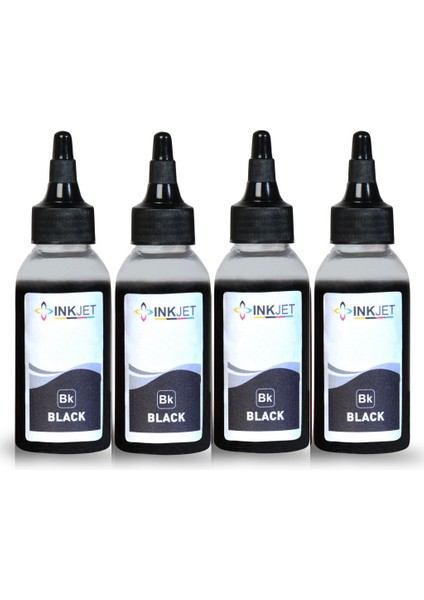 Hp Tüm Modeller ile Uyumlu 4 Adet 100 ml Siyah Mürekkep
