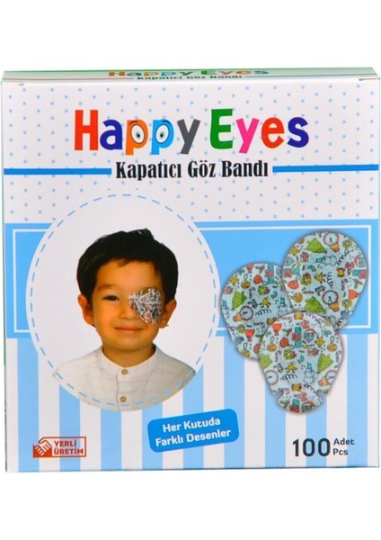 Happy Eyes Çocuk Göz Kapama Bandı 100'Lük Kutu Göz Pedi Happy Eyes